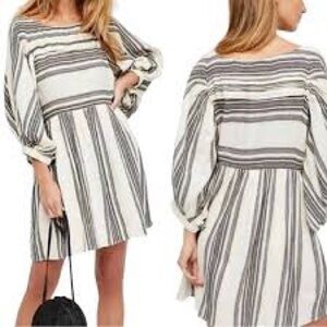 Free People Black and White Striped Long Sleeve Dress